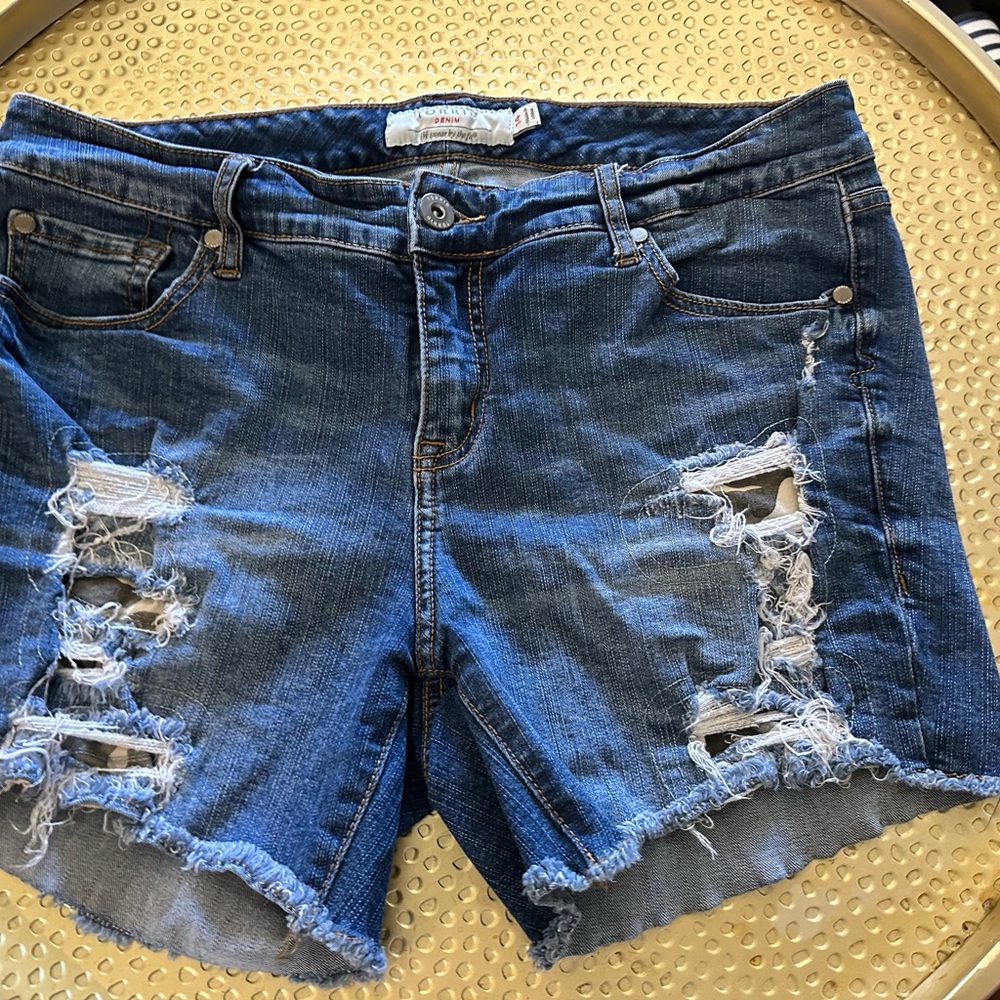 Torrid Blue Distressed Jean Shorts with Raw Hem